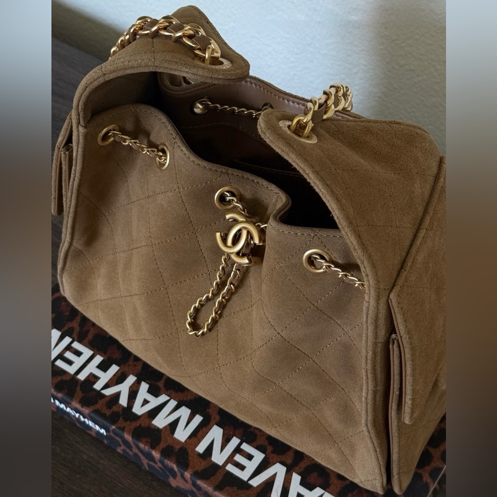 Chanel 25 Brown Quilted Suede Bag with Gold Hardware